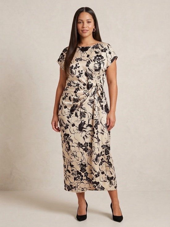 Zara Dresses & Skirts - Zara Dress Black Floral Print on Cream  with Side Knot